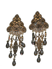 Vtg. Banana Bob Art Deco Style Dangle Earrings Pink Enamel Pink Rhinestones