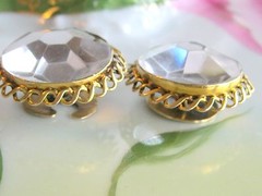 ANTIQUE 14K GOLD FACETED CUT GLASS ROCK CRYSTAL CUFF LINKS SLEEVE STUD BUTTON