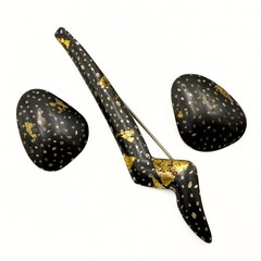 Sydney Lynch Marked Sterling Silver Black Gold Modernist Earrings Brooch Set