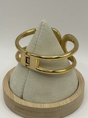Vintage Gold Tone Modernist Hinged Cuff Bracelet Abstract Statement Spring Clasp