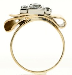 Antique Diamond Bow Ring 14K Two Tone Gold .72CT Mine Cut Size 6 1/4