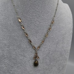 Vintage Brown Cabochon Rhinestone Necklace Y Tear Drop Pendant Nancy & Rise 17″