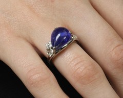 Estate 6.85ct Cabochon Cut Tanzanite & 0.24ct Diamond Platinum Ring Size 5.75