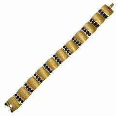 Vtg Trifari Brushed Gold Tone Panel Bracelet Faux Garnet Color Stones 1955–1969