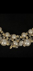 Vintage Style Gold Tone Faux Pearl Rhinestone Statement Necklace Bib Collar