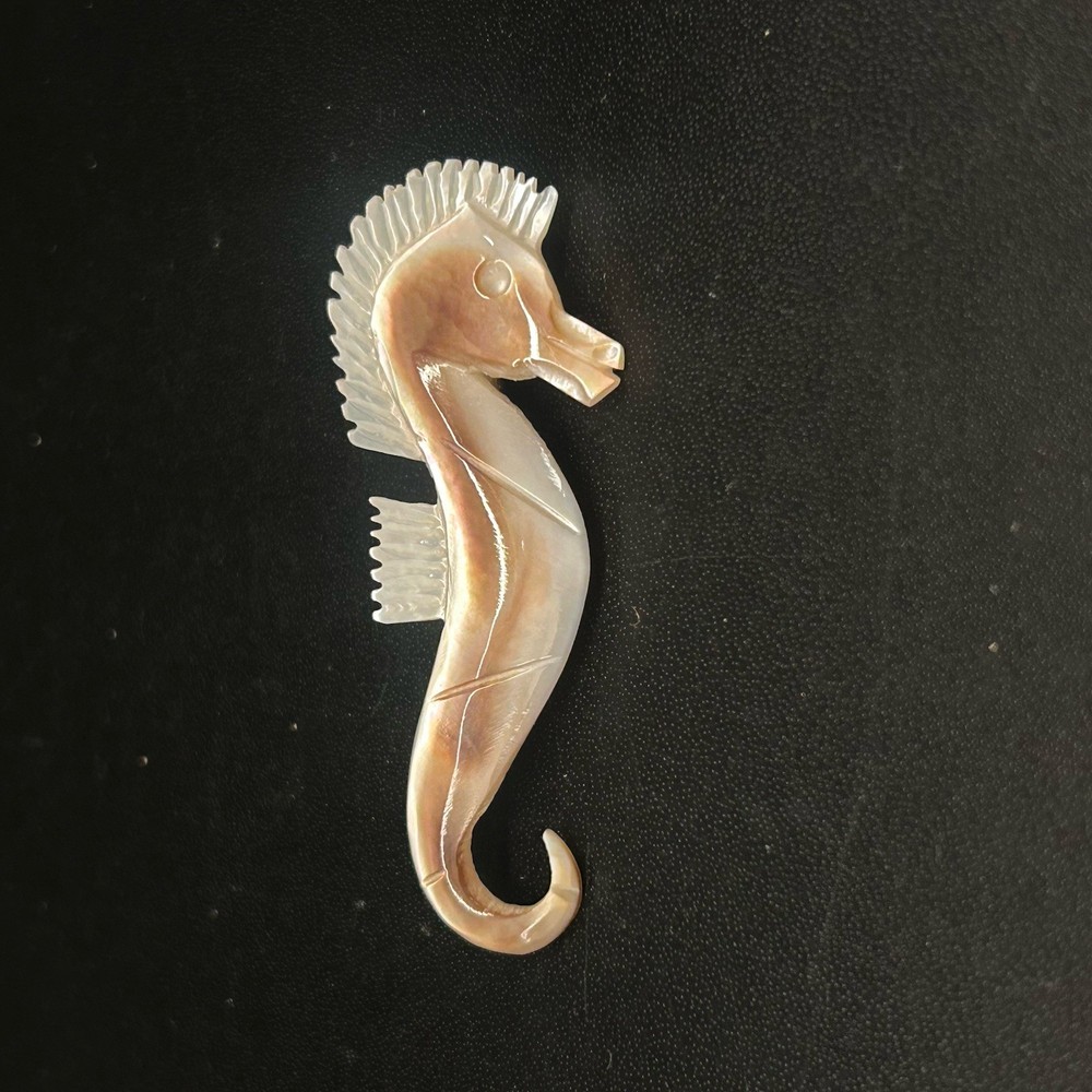 Seahorse Brooch Mother of Pearl Shell Trombone Clasp 2.5 inch, Vintage