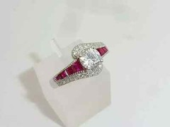 2Ct Art Deco Style Lab Created Diamond & Ruby Engagement 14K White Gold FN Ring