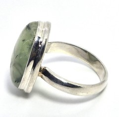 Prehnite gemstone open work large green gemstone sterling silver ring size 8.5