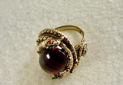 Vintage ART Signed Double Snake Poison Ring 8.5 Adjustable