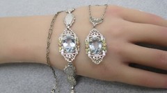 Antique Necklace Bracelet Silver Filigree Purple Stones Rose Gold Accent Flower