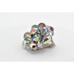 Laguna Vintage Clip On Crystal Earrings Gray Chrome AB Cluster Signed 1950s 9C