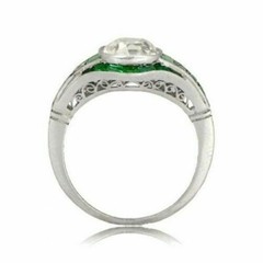 4.00CT Cushion Cut Lab-Created Diamond & Emerald Art Deco Engagement Ring Silver