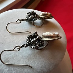 ARTISAN HANDCRAFTED CAMEO AND CROWN PIERCED VICTORIAN STYLE EARRINGS