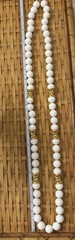 VTG Monet Bead Station Necklace, Chunky White Beads Gold Tone Metal Link 36”