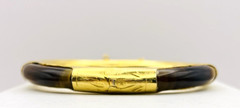 Vintage Asian Style Tiger’s Eye Gold Tone Hinged Bangle Bracelet