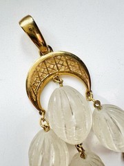Vintage CROWN TRIFARI PENDANT. Gold Tone Lucite Melons Pendant &Tassels.