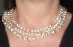 Rare Vintage Signed Selro Selini Triple Strand Pearl AB Necklace & Earrings-READ