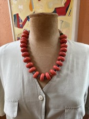 Vintage Nepal Sherpa Coral Glass Bead Necklace (2970)