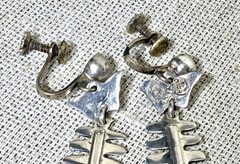 Taxco Silver Fish Dangle Earrings signed IP with Eagle Modernist Screw Back