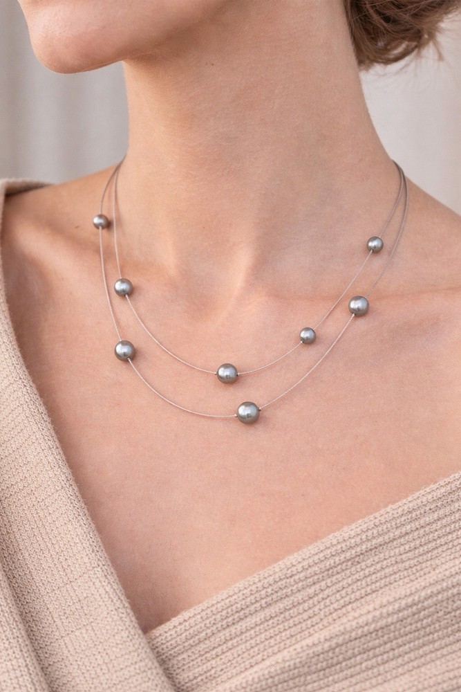 Vintage Modernist Floating Atomic Sphere Cable Necklace Estate Industrial Estate