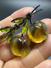 Vintage Austria Forbidden Fruit Frosted Glass Double Peach Brooch