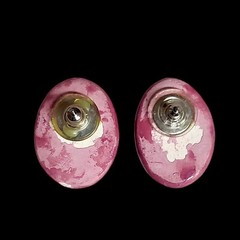 Chunky 80s Retro Iridescent Pink Cabochon Everyday Statement Earrings 1.5″