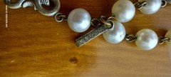 Vintage 3 Strand Necklace Faux Pearls Crystals Marked LAGUNA