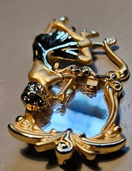 Vintage AJC Gold Tone Art Deco Fancy Lady Vanity Mirror Brooch Pin