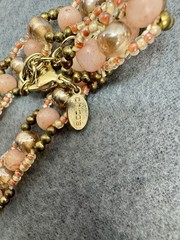 Vintage Chicos Statement Necklace Large Pink Peach Rhinestone Pendant Beaded