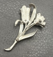 Large Figural Double Flower Brooch Enameled & Rhinestone Vintage Pot Metal