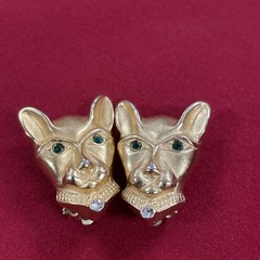 Vintage Jackie Collins Panther Cat Green Eyes Clip On Stud Earrings