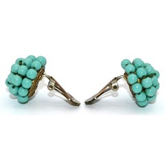 Vintage Signed Miriam Haskell Turquoise Bead Bracelet & Clip On Earrings Set