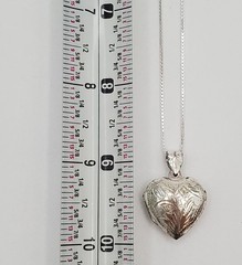 VTG 925 Heart Locket Necklace 18in Sterling Silver 6g Floral Etch Polished READ
