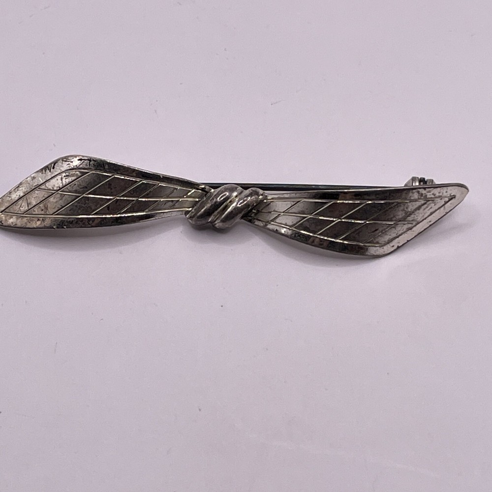 Teka Theodor Klotz Old Art Nouveau 835 Silver Bow Brooch Pin Engraving Handmade