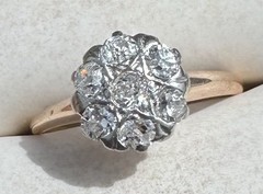 ART DECO 1930’s OLD MINE CUT DIAMOND DAISY FLOWER RING 13K 14K 15K GOLD