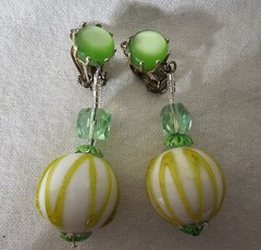 Vintage 1960s Japan Retro Green Blue Dangle Ball – Earrings ONLY