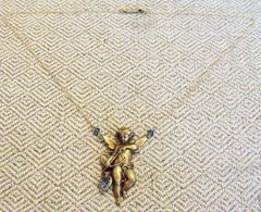 Lovely Vintage Angel Harp Necklace Pendant Cherub Religious