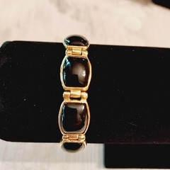 Vintage Gold Over Sterling Silver 925 Bracelet Black Stone Beautiful Signed HK