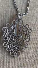 1970s Vintage Silver Tone Chunky Statement Pendant Necklace Chain Mod Boho L195