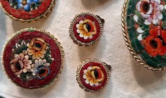 VTG/Antique 14pc Micro Mosaic Jewelry Mix Brooches & Earrings Gold/Silver Toned
