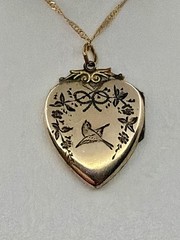 Victorian Aesthetic Movement Bird & Flower Vines Double Sided RG Locket Necklace