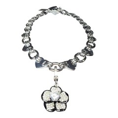 Vintage Rare Juicy Couture Chain Necklace Dangling Flower Rhinestones