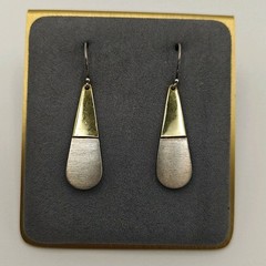 Vtg MCM Tear Drop Brass Sterling Silver 925 Modernist Earrings 4.77g