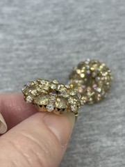 Vintage Signed Weiss Goldtone Clear And AB Crystals Rhinestones Clip On Earrings
