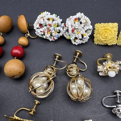Lot of 9 Pairs Vintage Retro Clip On Screw Back Earrings Mixed Materials Styles