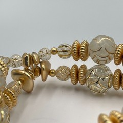 Vintage Y2K Gold Tone Clear Frosted Lucite Beaded Multi Layer Wrap Cuff Bracelet