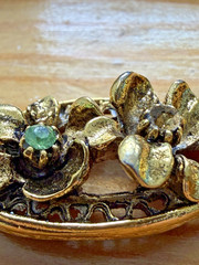 Vintage ART Arthur Pepper Gold Tone Bracelet Filigree Blue Flowers Signed 6.5″