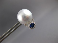 .99CT DIAMOND & AAA SAPPHIRE & SOUTH SEA PEARL 18K WHITE GOLD OVAL STUD EARRINGS