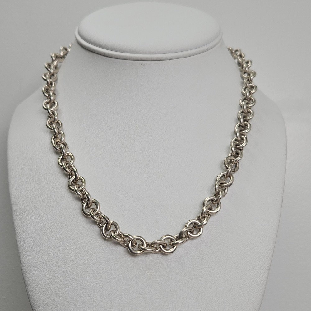 Vintage Sterling Silver BOROX 69⅕g Heavy Rolo Link 18″ Chain Toggle Necklace 925