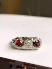 14k White Gold FN Round Cut Lab Created Diamond Art Deco Style Anniversary Ring